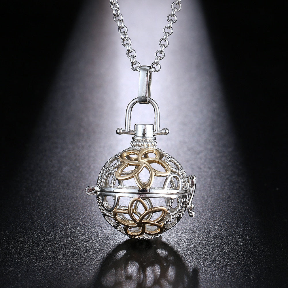 Exquisite Zircon Necklace with Angel Wings Aromatherapy Cage Pendant - Full Surround, High Quality, 16MM Music Ball, Perfume Lockets Jewelry for Women