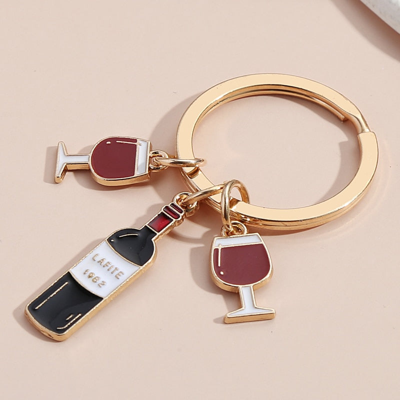 Enamel Keychain Beer Key Ring | Beer Cup, Red Wine Key Chain | Bar Souvenir Gift for Women and Men | Handbag Accessory, Car Hanging Jewelry