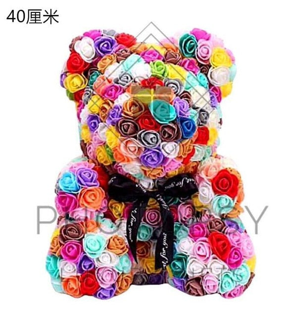 40cm Rose Teddy Bear Flower - Eternal Handmade Rose Bear