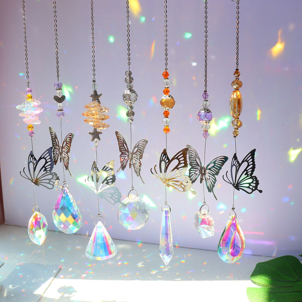 1 pc Crystal Windchimes Sun Catcher - Silver Butterfly Pendant for Magical Rainbow Displays