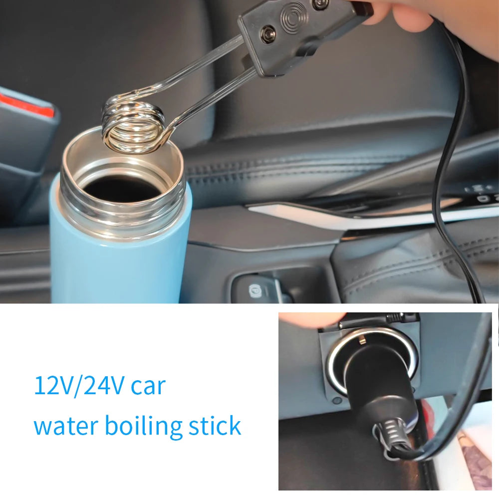 Portable Auto Electric Water Heater - High-Quality and Safe Immersion Heater for Tea and Coffee, Fashionable and Durable Design for Cars at 12V and 24V.