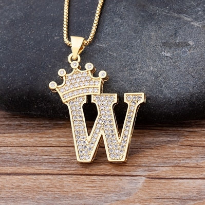 Regal Zircon Crown Initial Necklace: Exquisite Copper Alphabet Pendant Chain Necklace, a Hip-Hop Style Fashion Statement for Women and Men