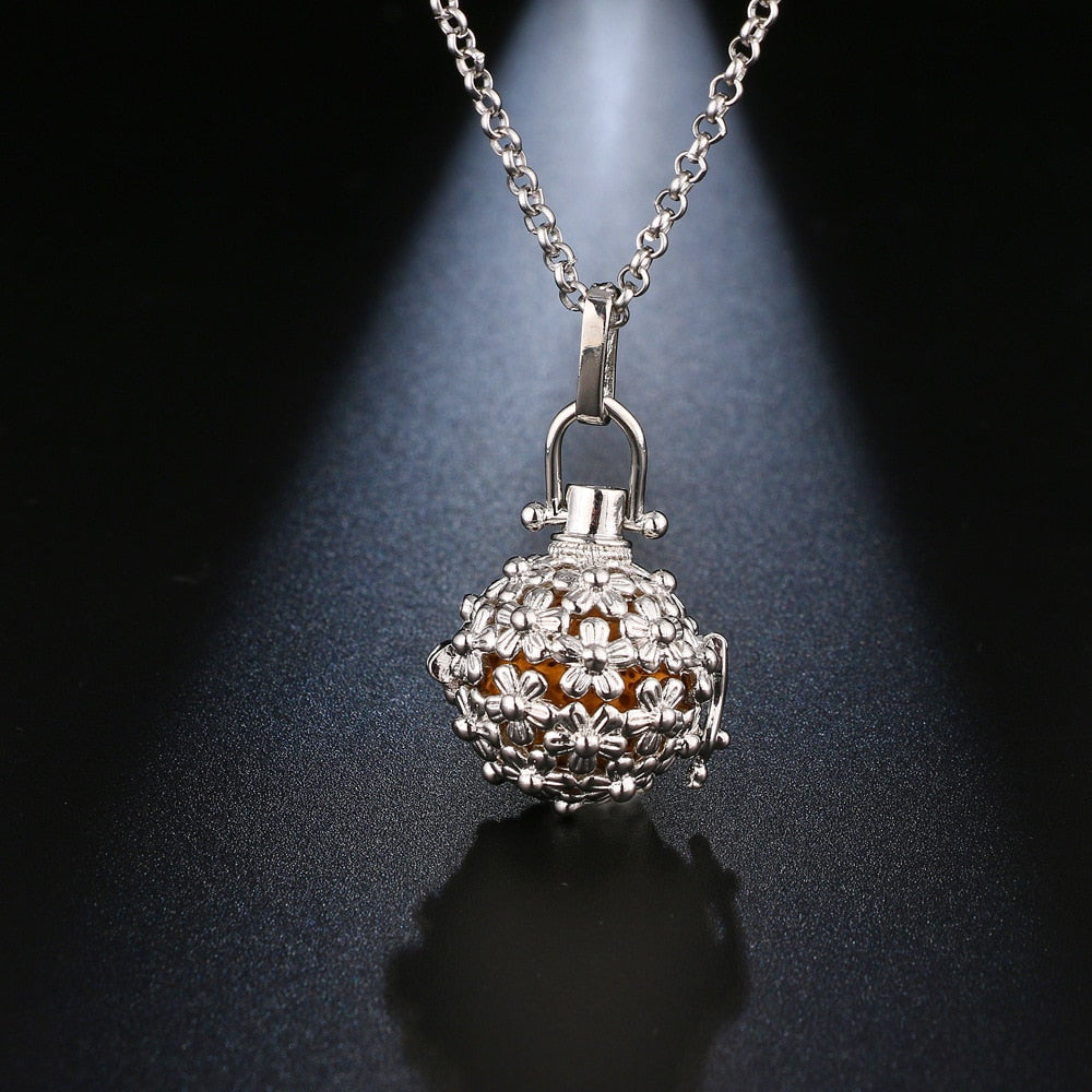 Exquisite Zircon Necklace with Angel Wings Aromatherapy Cage Pendant - Full Surround, High Quality, 16MM Music Ball, Perfume Lockets Jewelry for Women