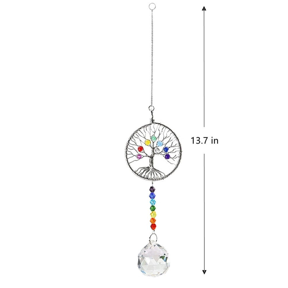 Hanging Crystal Windchimes - Handmade Life Tree Pendant Craft Chain for Window, Car, and Garden Decor