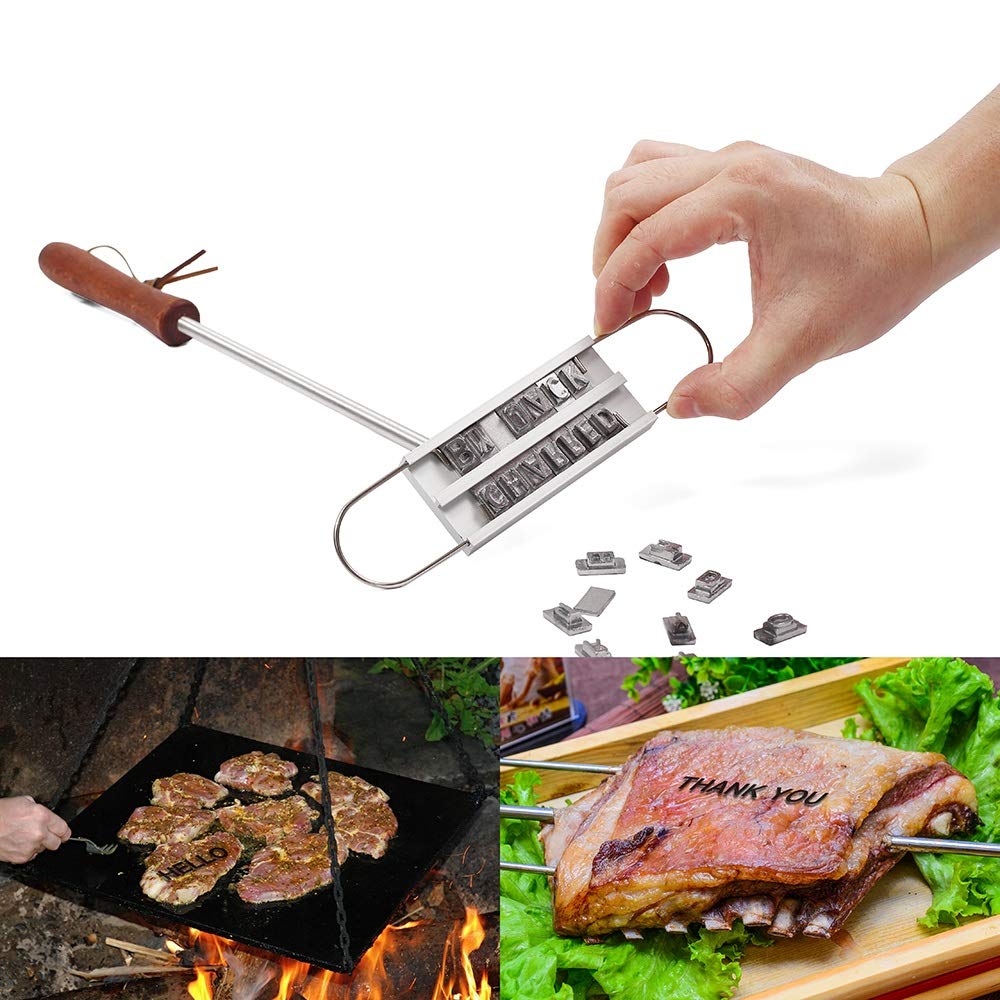 Personalized BBQ Meat Branding Iron - Changeable Letters Grill Marking Stamp Tool for Barbecue, Grilling, and Steak Names