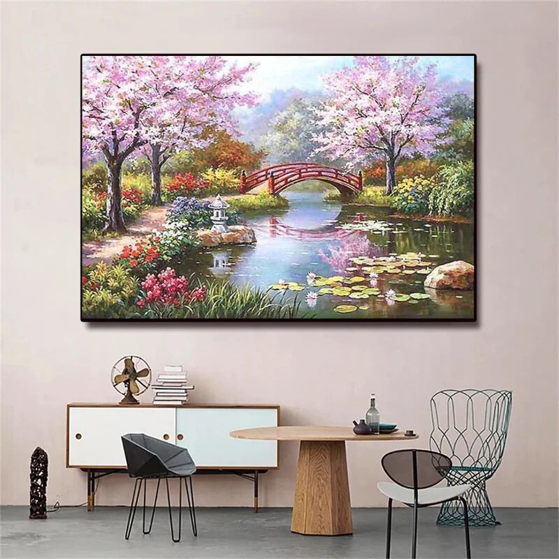 Cherry Blossom Landscape Canvas Print - Living Room Wall Art - Beautiful Artist Decoration - Frameless Home Decor