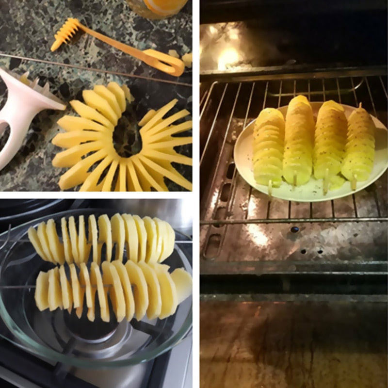 Portable Potato BBQ Skewers - Camping Chips Maker, Potato Slicer, and Spiral Cutter