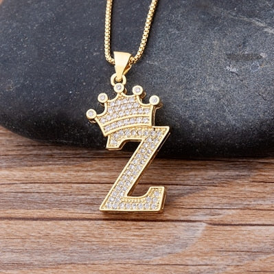 Regal Zircon Crown Initial Necklace: Exquisite Copper Alphabet Pendant Chain Necklace, a Hip-Hop Style Fashion Statement for Women and Men