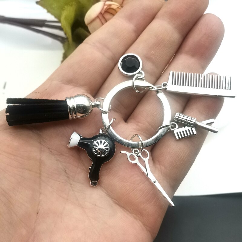 Hairstyle Gift Keychain with Mini Hairdressing Scissors, Hair Dryer, and Comb