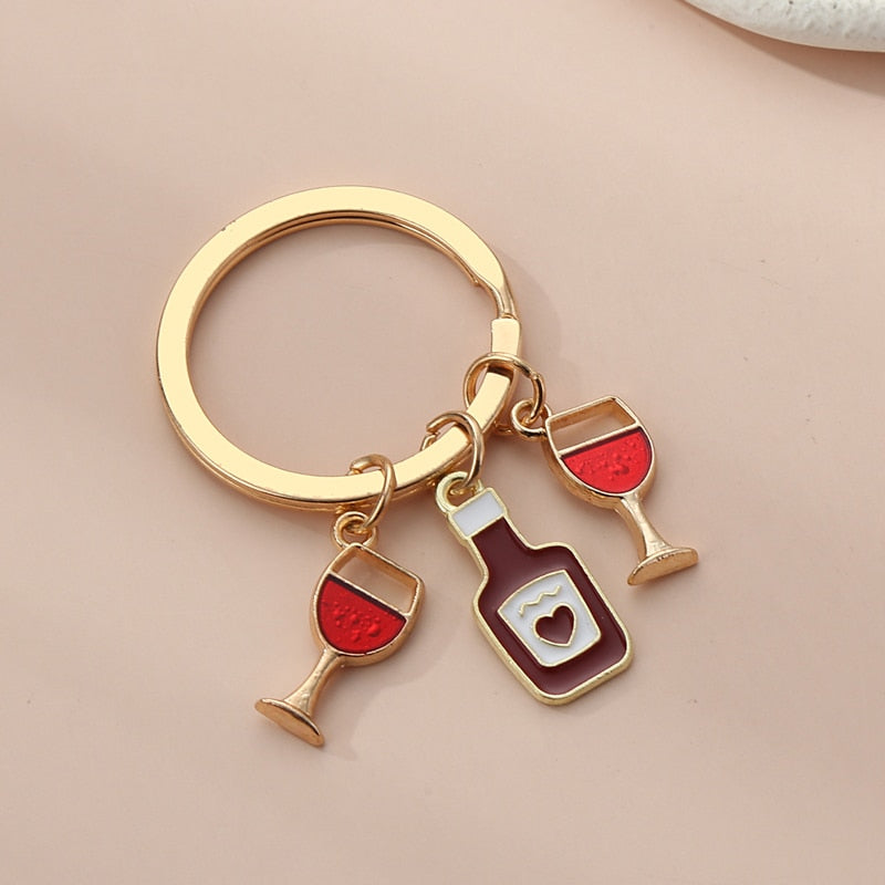 Enamel Keychain Beer Key Ring | Beer Cup, Red Wine Key Chain | Bar Souvenir Gift for Women and Men | Handbag Accessory, Car Hanging Jewelry