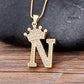 Regal Zircon Crown Initial Necklace: Exquisite Copper Alphabet Pendant Chain Necklace, a Hip-Hop Style Fashion Statement for Women and Men