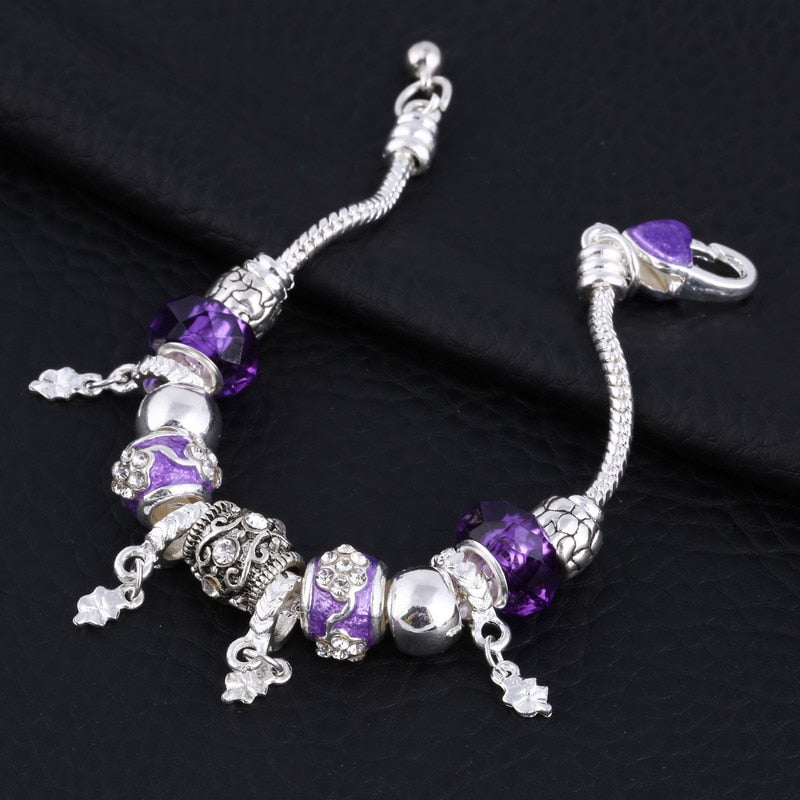 Elegant Heart Charms Bracelet: Exquisite Crystal Beads Bracelet & Bangles, Perfect for Women's Fashion Jewelry Collection