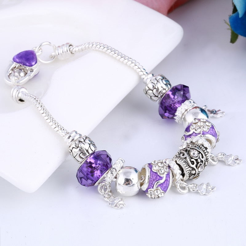 Elegant Heart Charms Bracelet: Exquisite Crystal Beads Bracelet & Bangles, Perfect for Women's Fashion Jewelry Collection