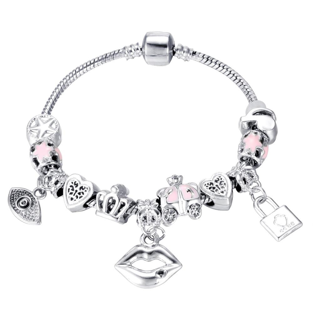 Elegant Heart Charms Bracelet: Exquisite Crystal Beads Bracelet & Bangles, Perfect for Women's Fashion Jewelry Collection