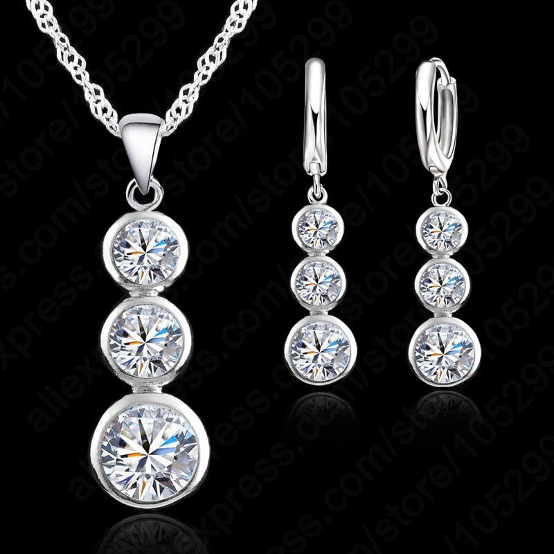 New Fashion 925 Sterling Silver Super Clear Crystal Cubic Zirconia Gourd Design Necklace Pendant Earrings Sets For Women