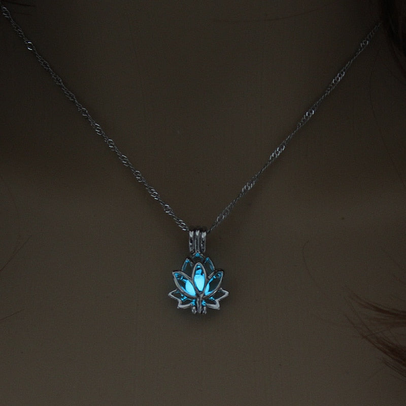 Moonlit Lotus Necklace: Enchanting Glow-in-the-Dark Pendant Necklace for Women, Inspired by the Beauty of the Night