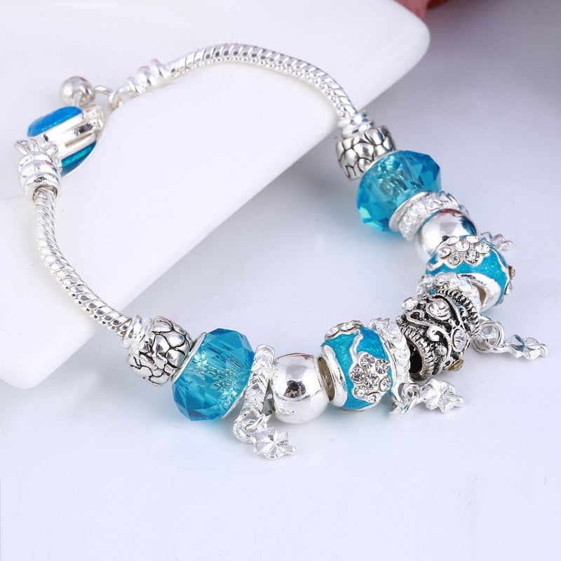 Elegant Heart Charms Bracelet: Exquisite Crystal Beads Bracelet & Bangles, Perfect for Women's Fashion Jewelry Collection