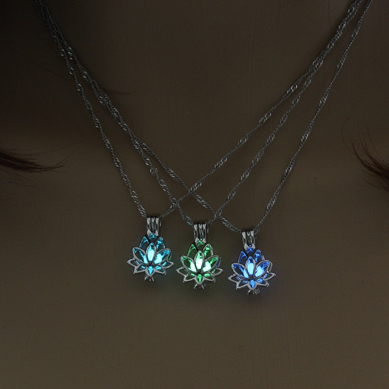 Moonlit Lotus Necklace: Enchanting Glow-in-the-Dark Pendant Necklace for Women, Inspired by the Beauty of the Night