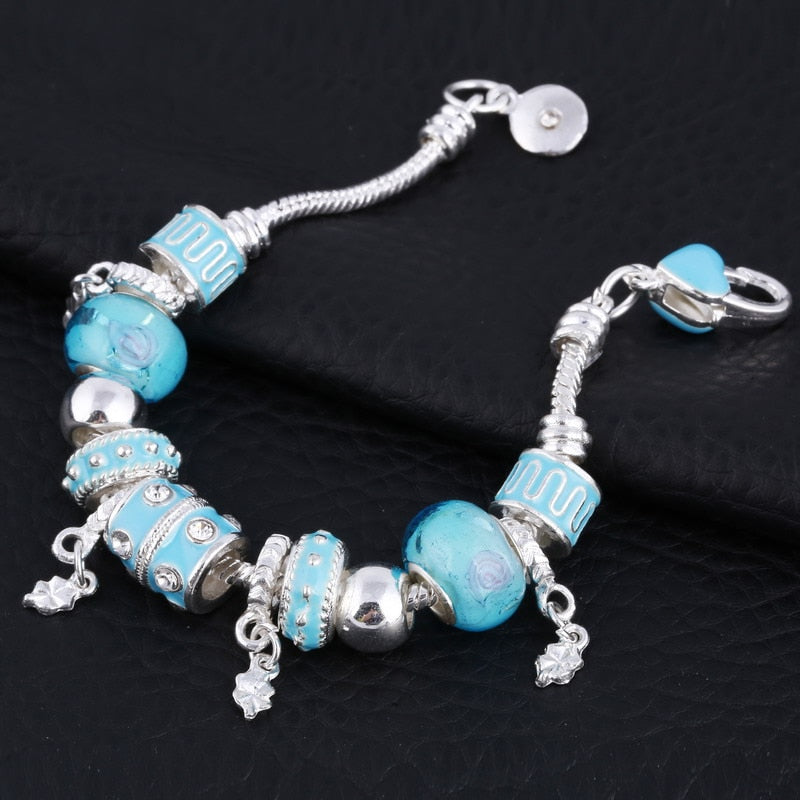 Elegant Heart Charms Bracelet: Exquisite Crystal Beads Bracelet & Bangles, Perfect for Women's Fashion Jewelry Collection