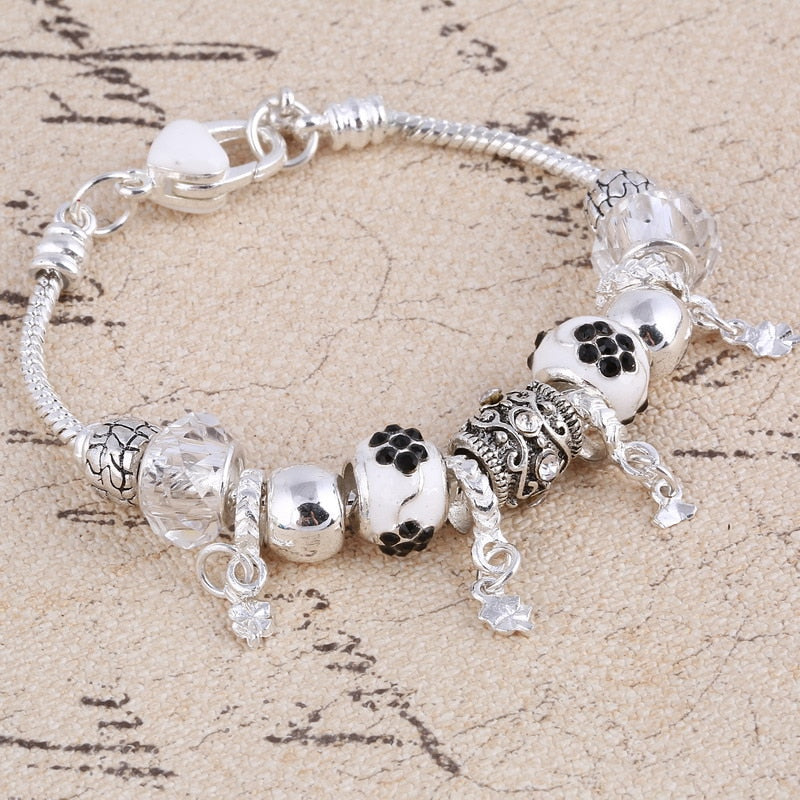 Elegant Heart Charms Bracelet: Exquisite Crystal Beads Bracelet & Bangles, Perfect for Women's Fashion Jewelry Collection