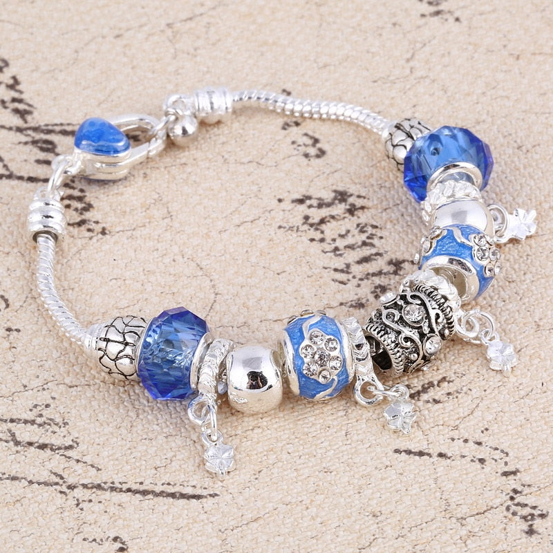 Elegant Heart Charms Bracelet: Exquisite Crystal Beads Bracelet & Bangles, Perfect for Women's Fashion Jewelry Collection