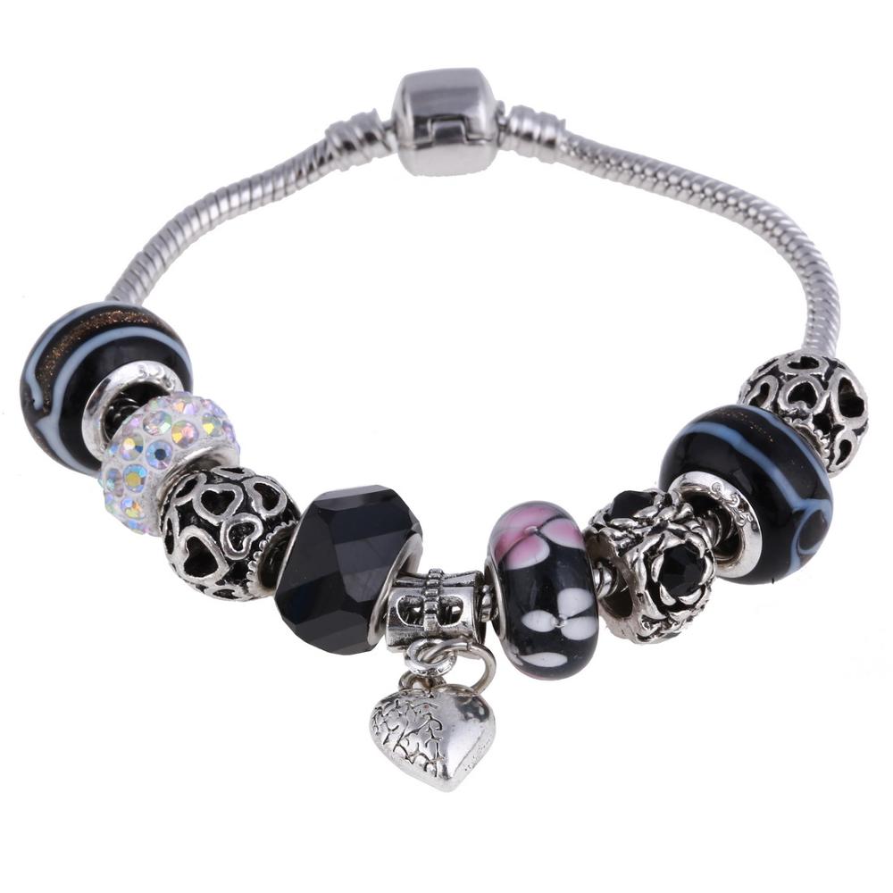 Elegant Heart Charms Bracelet: Exquisite Crystal Beads Bracelet & Bangles, Perfect for Women's Fashion Jewelry Collection