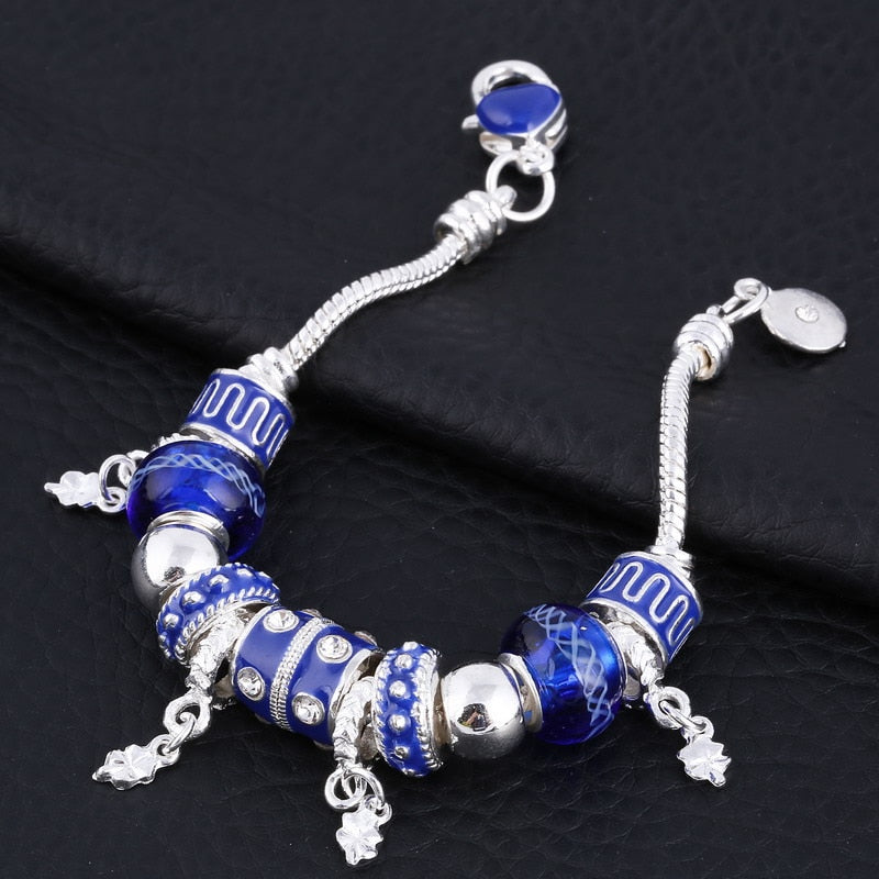 Elegant Heart Charms Bracelet: Exquisite Crystal Beads Bracelet & Bangles, Perfect for Women's Fashion Jewelry Collection