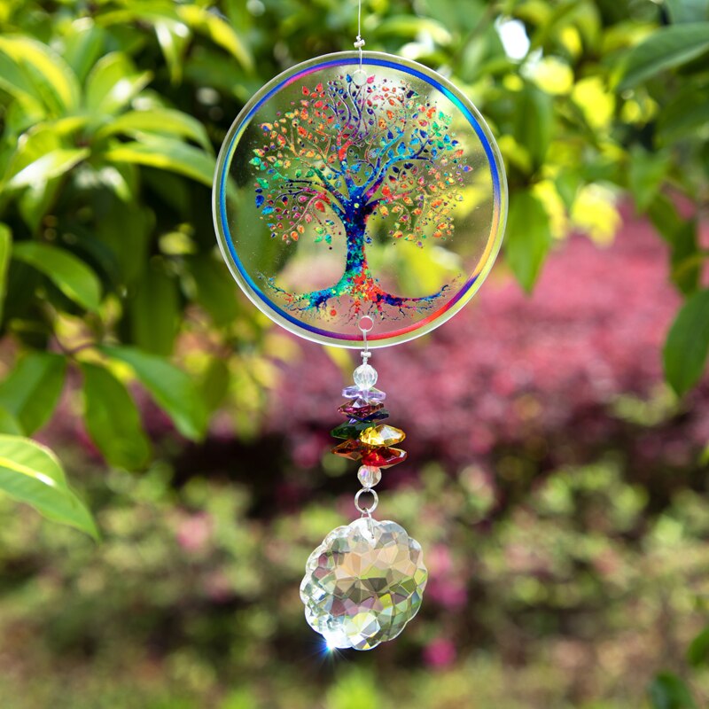 Tree of Life Suncatcher - Handmade Crystal Mandala Prism for Vibrant Decor Ornament for Home Office