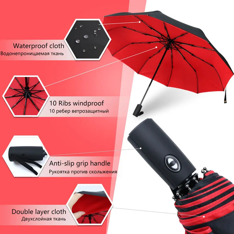 Automatic Windproof Luxury Business Umbrella: Strong, Double Layer, Ideal for Men and Women in Rainy Conditions.