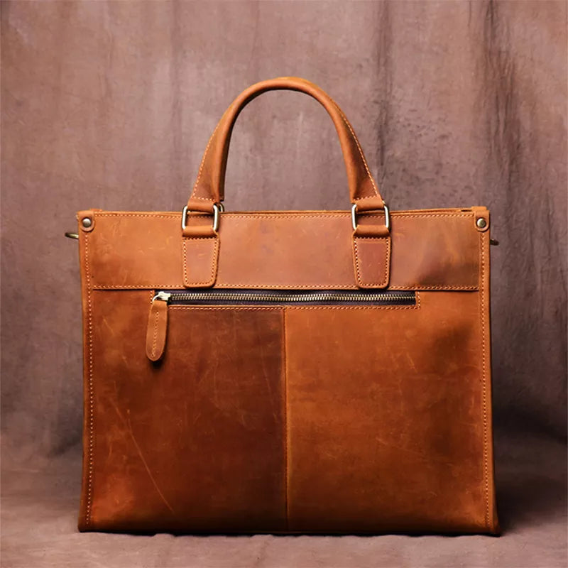 Genuine Leather Men's Shoulder Briefcase for 16-Inch Laptop