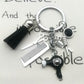 Hairstyle Gift Keychain with Mini Hairdressing Scissors, Hair Dryer, and Comb