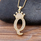 Regal Zircon Crown Initial Necklace: Exquisite Copper Alphabet Pendant Chain Necklace, a Hip-Hop Style Fashion Statement for Women and Men