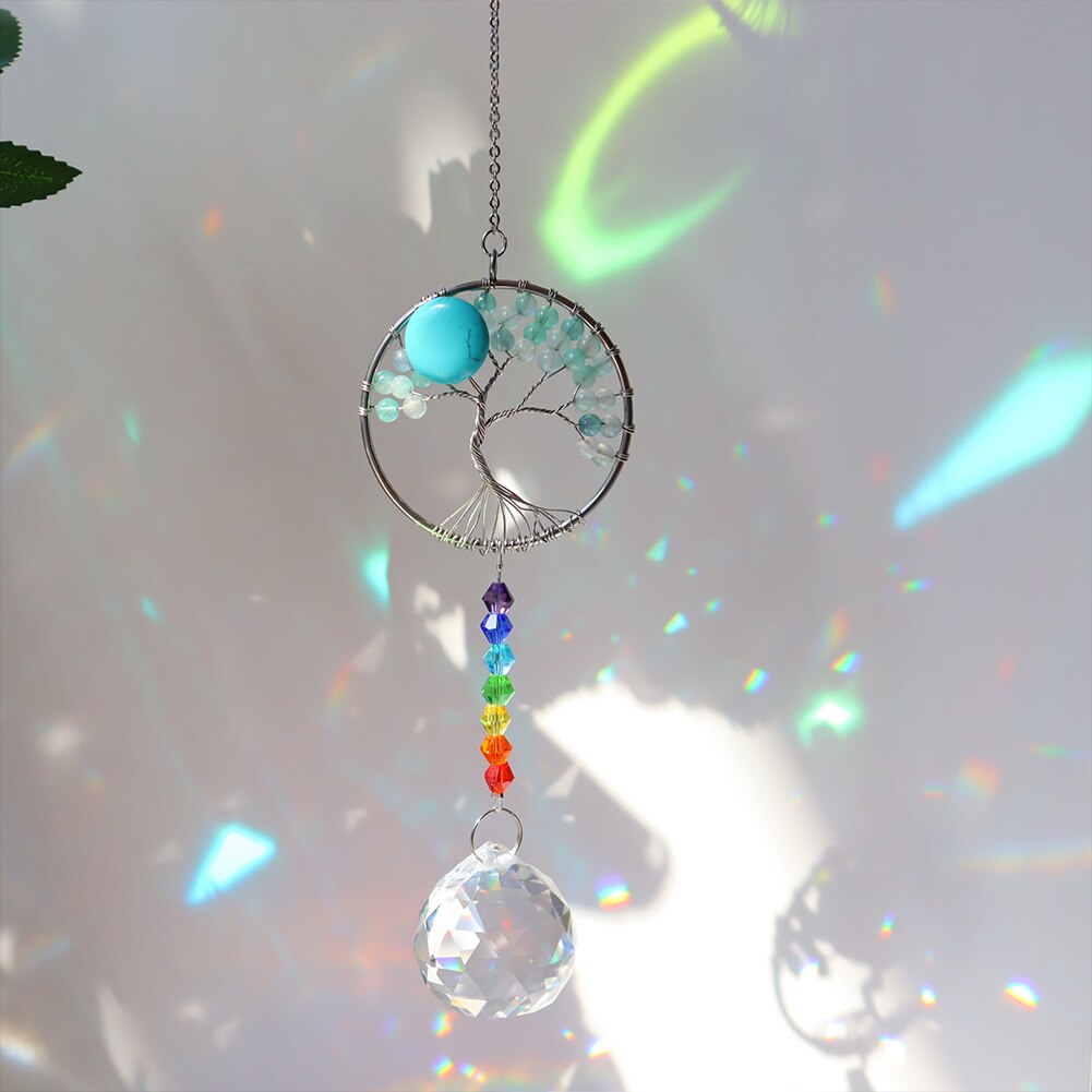 Hanging Crystal Windchimes - Handmade Life Tree Pendant Craft Chain for Window, Car, and Garden Decor