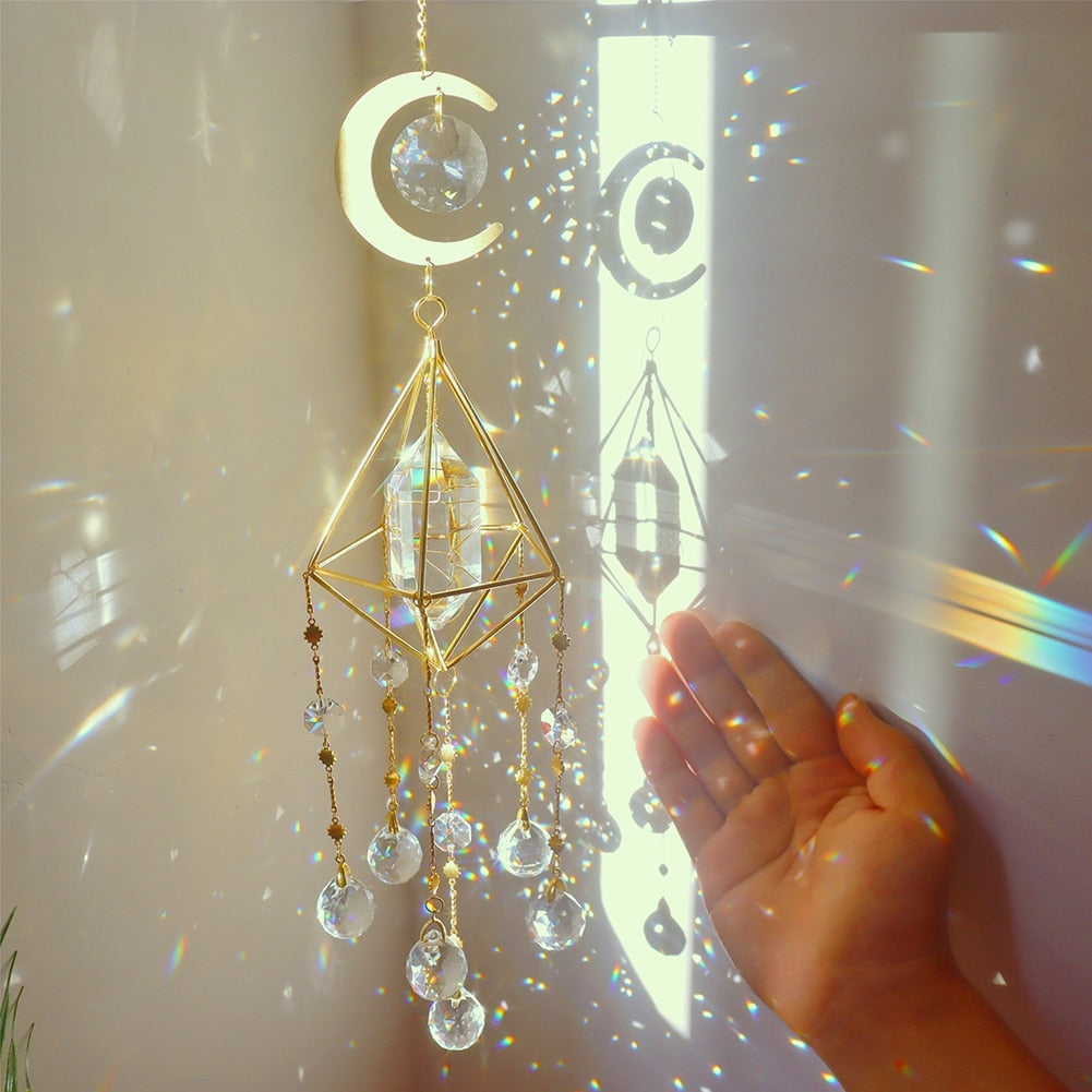 Crystal Moon Sun Catcher Windchimes - Radiant Prism Rainbow Makers for Home and Garden Decor