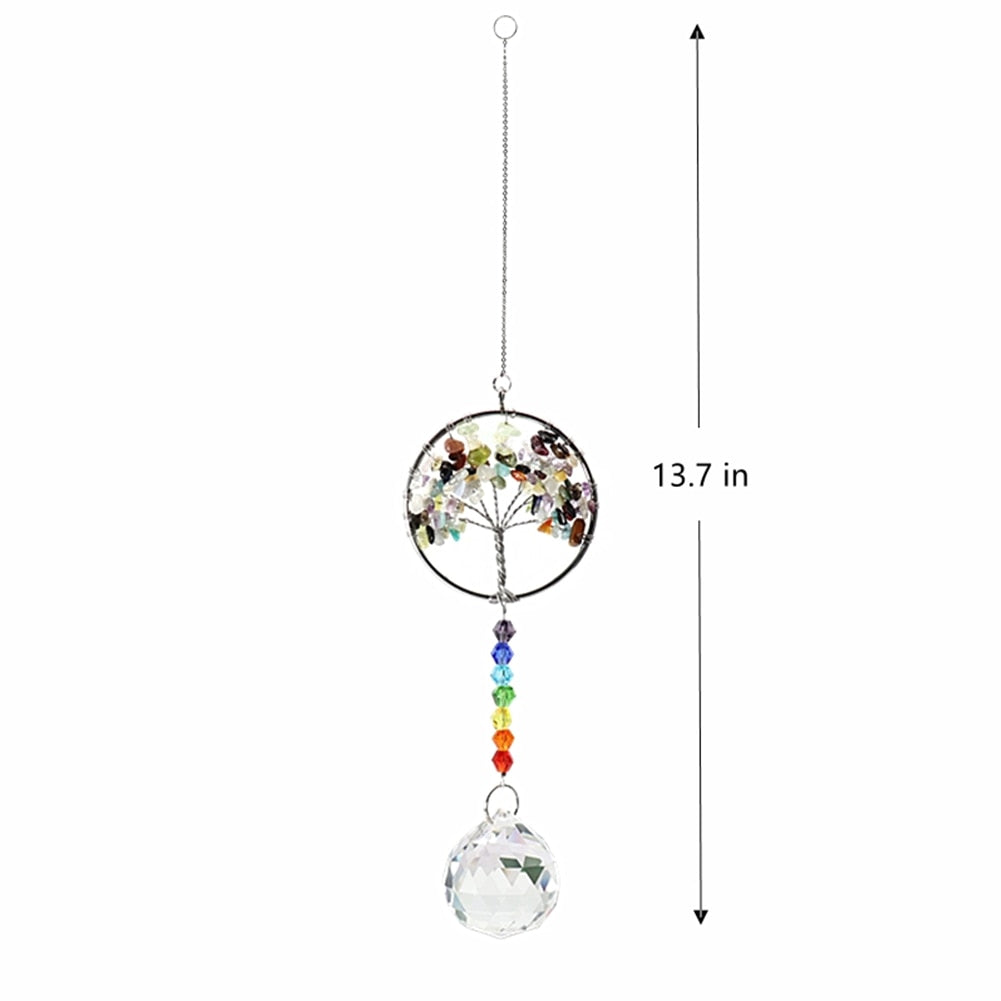 Hanging Crystal Windchimes - Handmade Life Tree Pendant Craft Chain for Window, Car, and Garden Decor