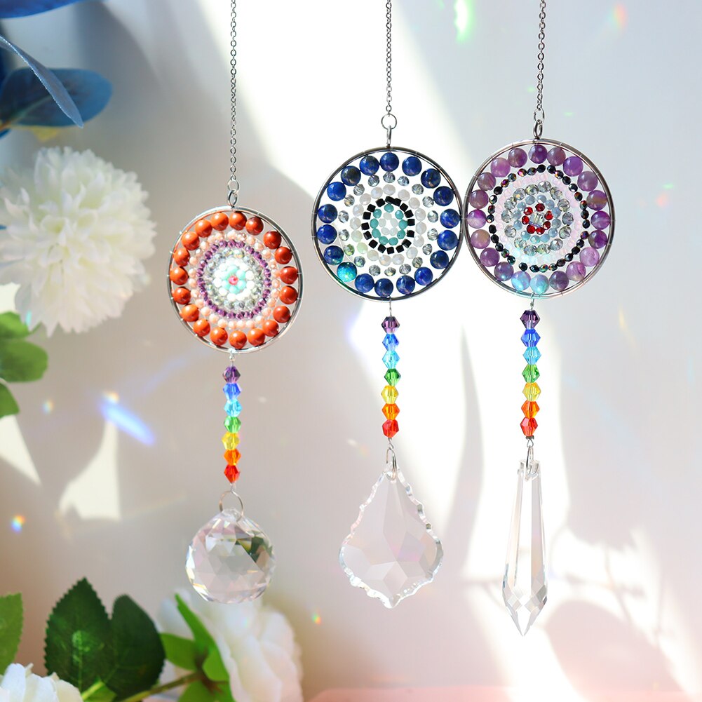 Hanging Crystal Windchimes - Handmade Life Tree Pendant Craft Chain for Window, Car, and Garden Decor