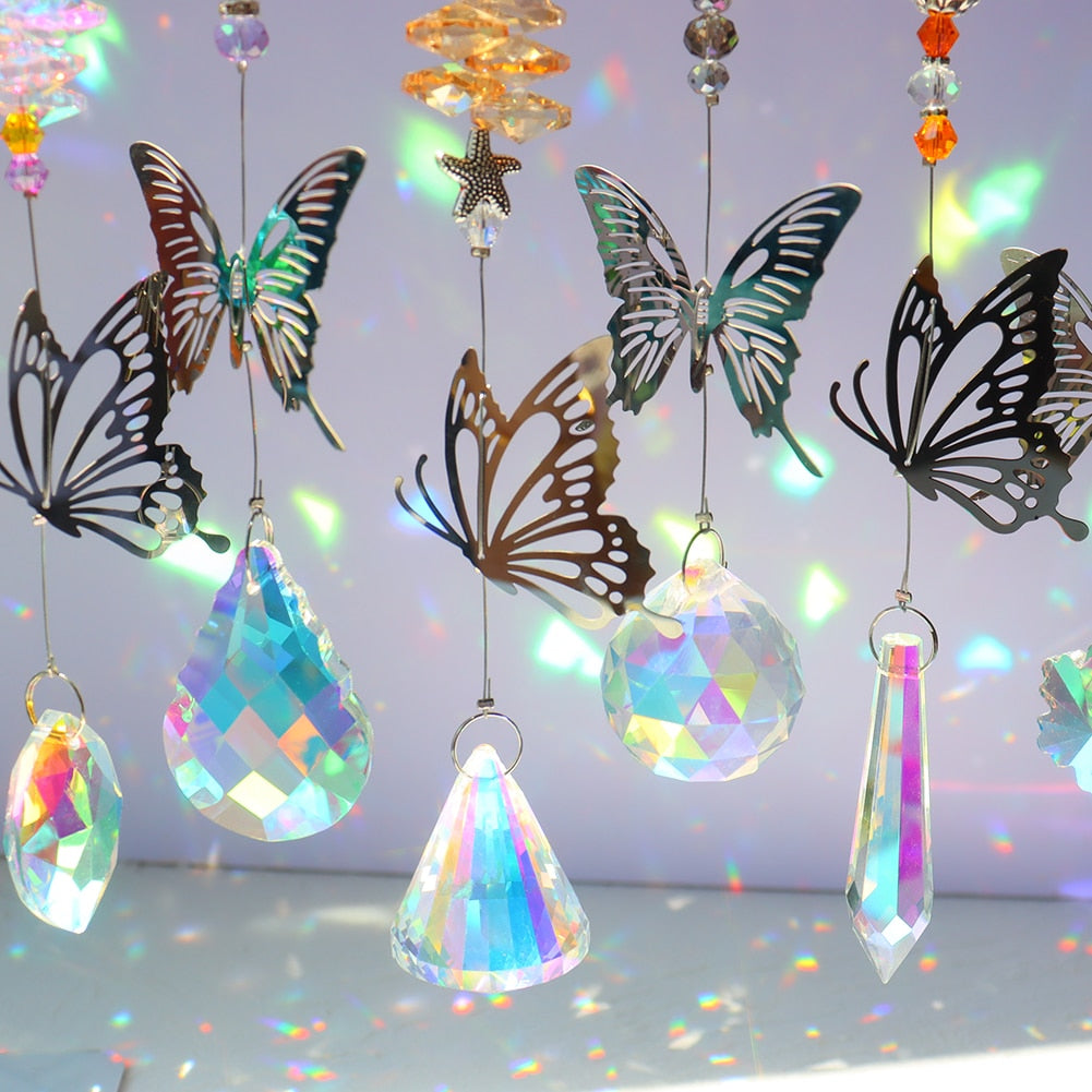 1 pc Crystal Windchimes Sun Catcher - Silver Butterfly Pendant for Magical Rainbow Displays