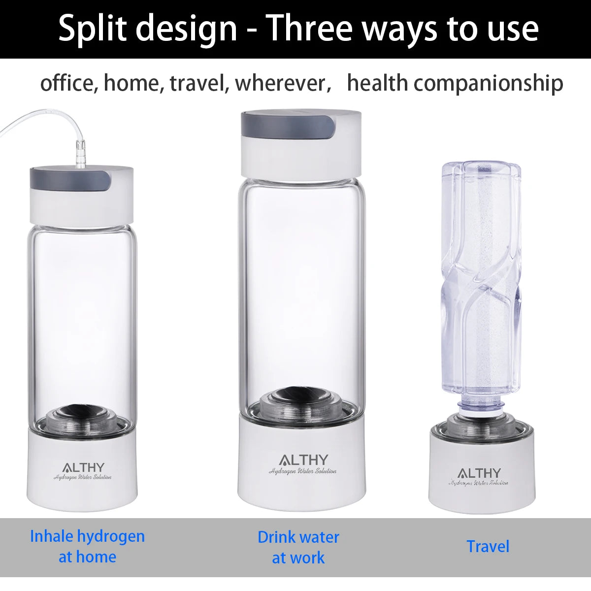 Revitalize Hydrogen-Infused Glass Water Bottle with Dual Chamber Ionizer for H2 Inhalation