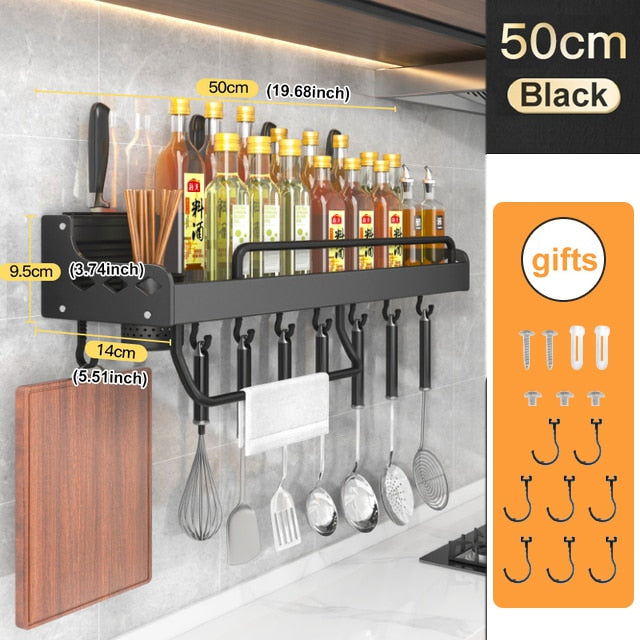 Multifunctional Aluminum Wall-Mounted Kitchen Spice Rack and Utensil Organizer