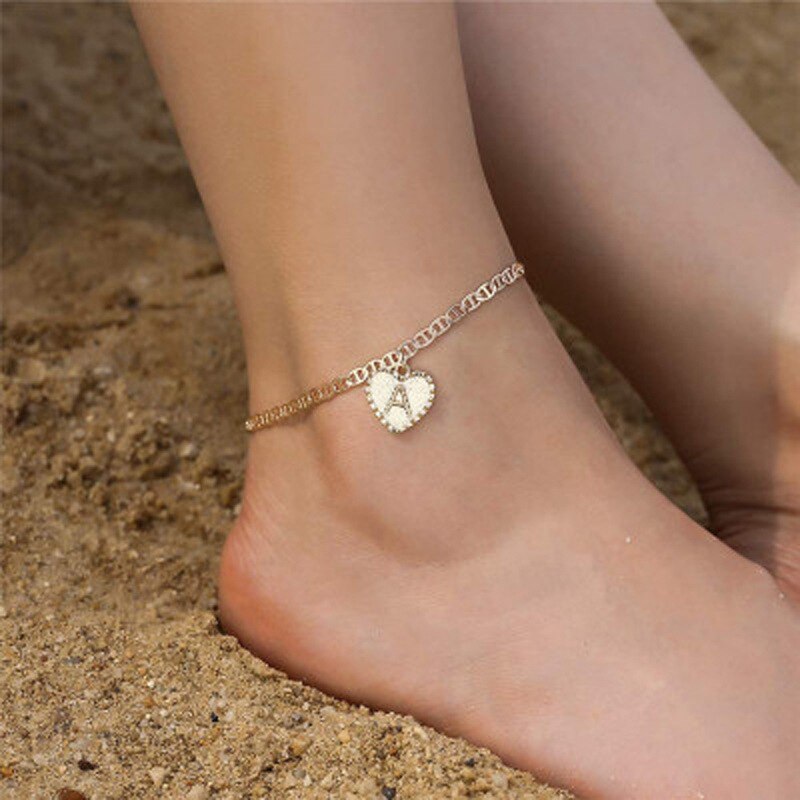 Customizable 14k Gold Plated English Letter Anklets for Women