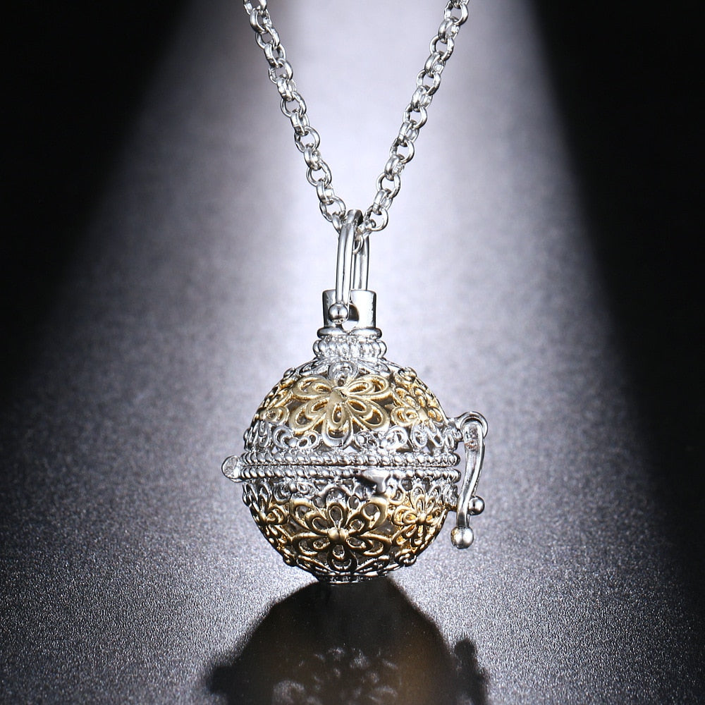 Exquisite Zircon Necklace with Angel Wings Aromatherapy Cage Pendant - Full Surround, High Quality, 16MM Music Ball, Perfume Lockets Jewelry for Women