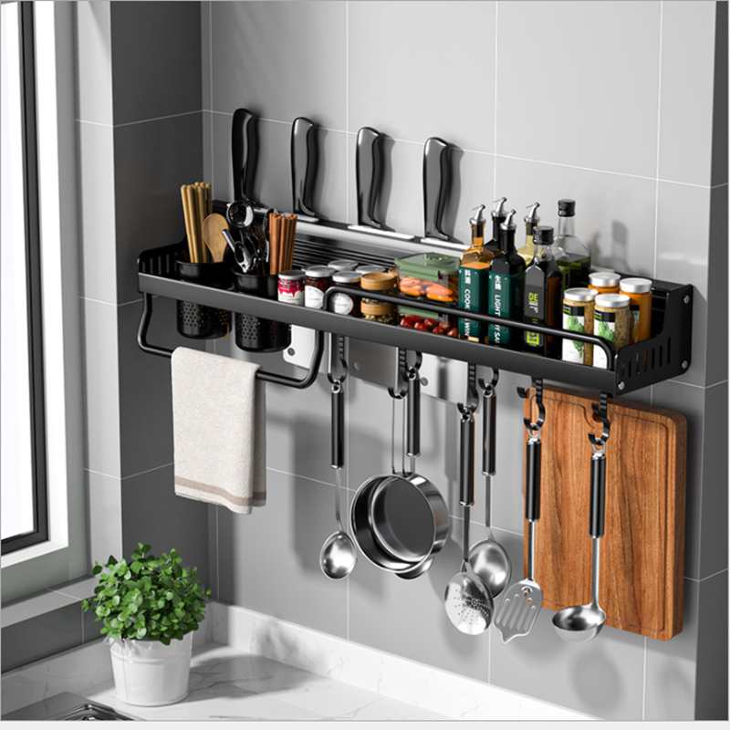 Multifunctional Aluminum Wall-Mounted Kitchen Spice Rack and Utensil Organizer