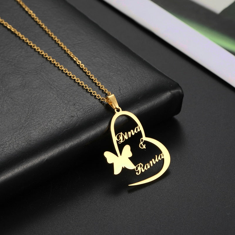 Personalized Heart Butterfly Cross Unicorn Necklace: Custom Name Stainless Steel Necklace for Women - Unique and Thoughtful Custom Jewelry Gift