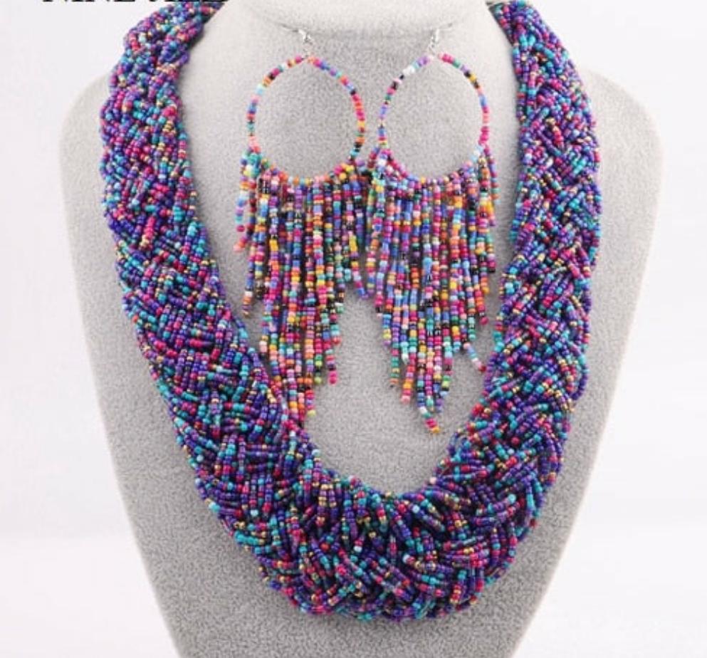 Bohemia Beaded Handmade Choker Necklace Set