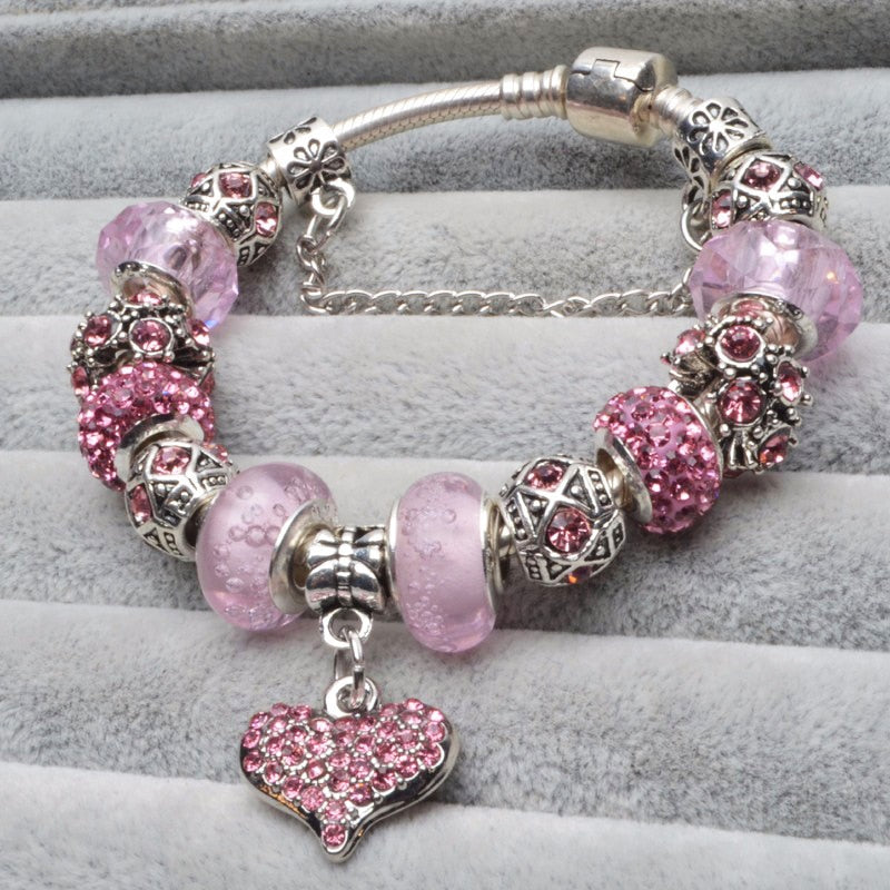 Enchanting Elegance: Radiant Crystal Bracelet in Pink Love with Copper Silver Plating