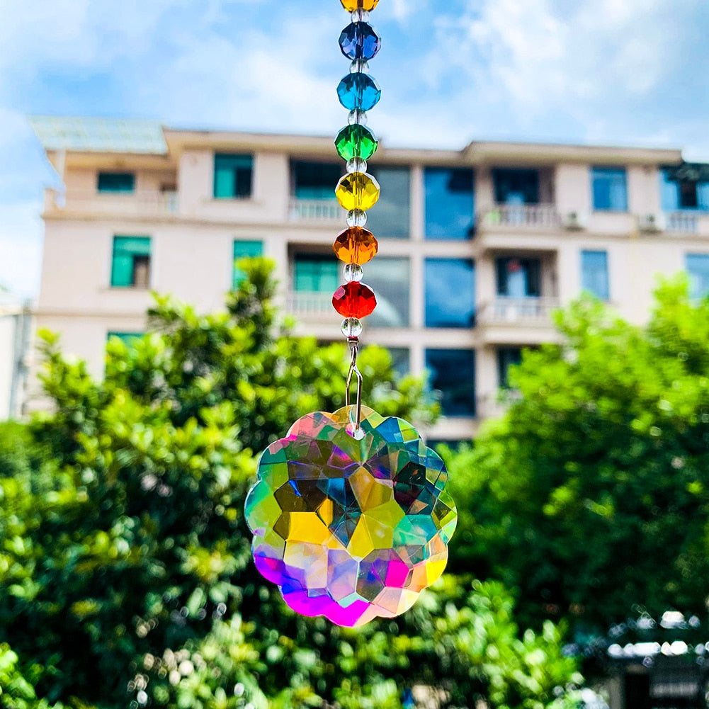 Rainbow Crystal Prism Garland Suncatcher - Sparkling Glass Art for Home and Garden Decor