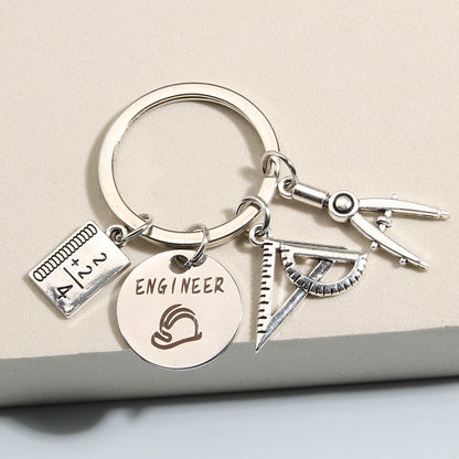 Engineer Keychain with Book Ruler Compasses Architect Key Chains