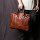 Handcrafted Retro Men's Leather Briefcase Top Layer Cowhide Horizontal Computer Bag