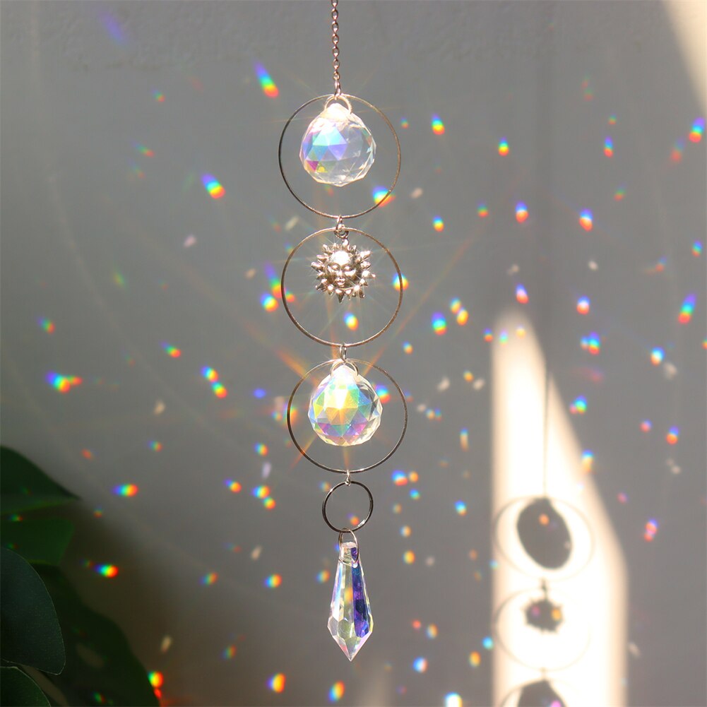 Crystal Sun Catcher Wind Chimes - Star, Moon, and Diamond Prisms for Captivating Rainbow Displays