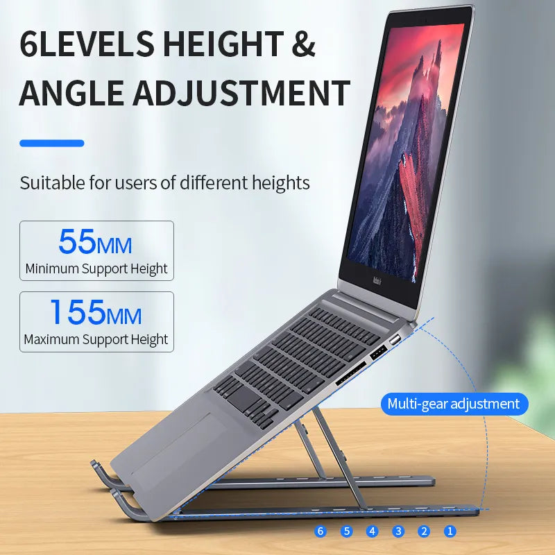 Strong Alloy Laptop Stand Adjustable Foldable & Portable Notebook Computer Holder for Lifting, Cooling, and Non-slip Functionality